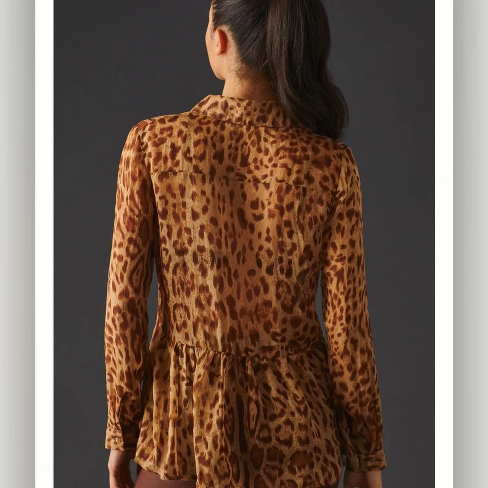 Blue Tassel Anthropologie Silk Peplum Blouse - Picture 2 of 4